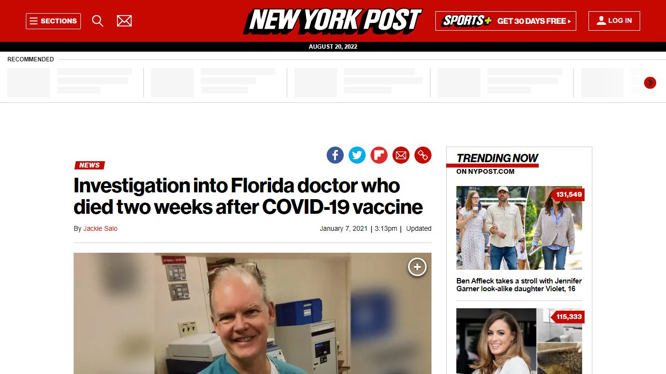 Florida doctor dies two weeks after getting COVID vaccine - New York Post