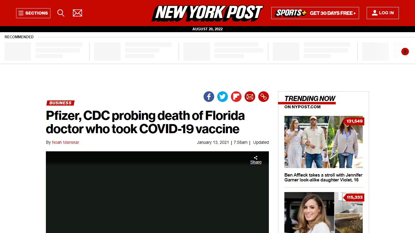 Pfizer, CDC probing death of Florida doctor who took COVID-19 vaccine